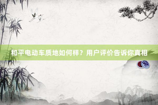 和平电动车质地如何样？用户评价告诉你真相